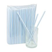 Трубочки для напитков белые с синей полоской, в инд.уп.(БОПП), 240мм, Д7мм (ИнтроПластик 1000)