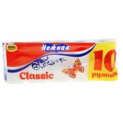 Туалетная бумага Нежная 10 рулонов 2 слоя Белая