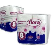 Туалетная бумага «FLORA» 8 рулонов 2 слоя КУБИК
