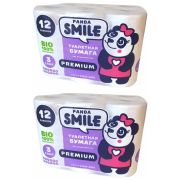 Туалетная бумага «PANDA SMILE » 12 рулонов, 3 слоя